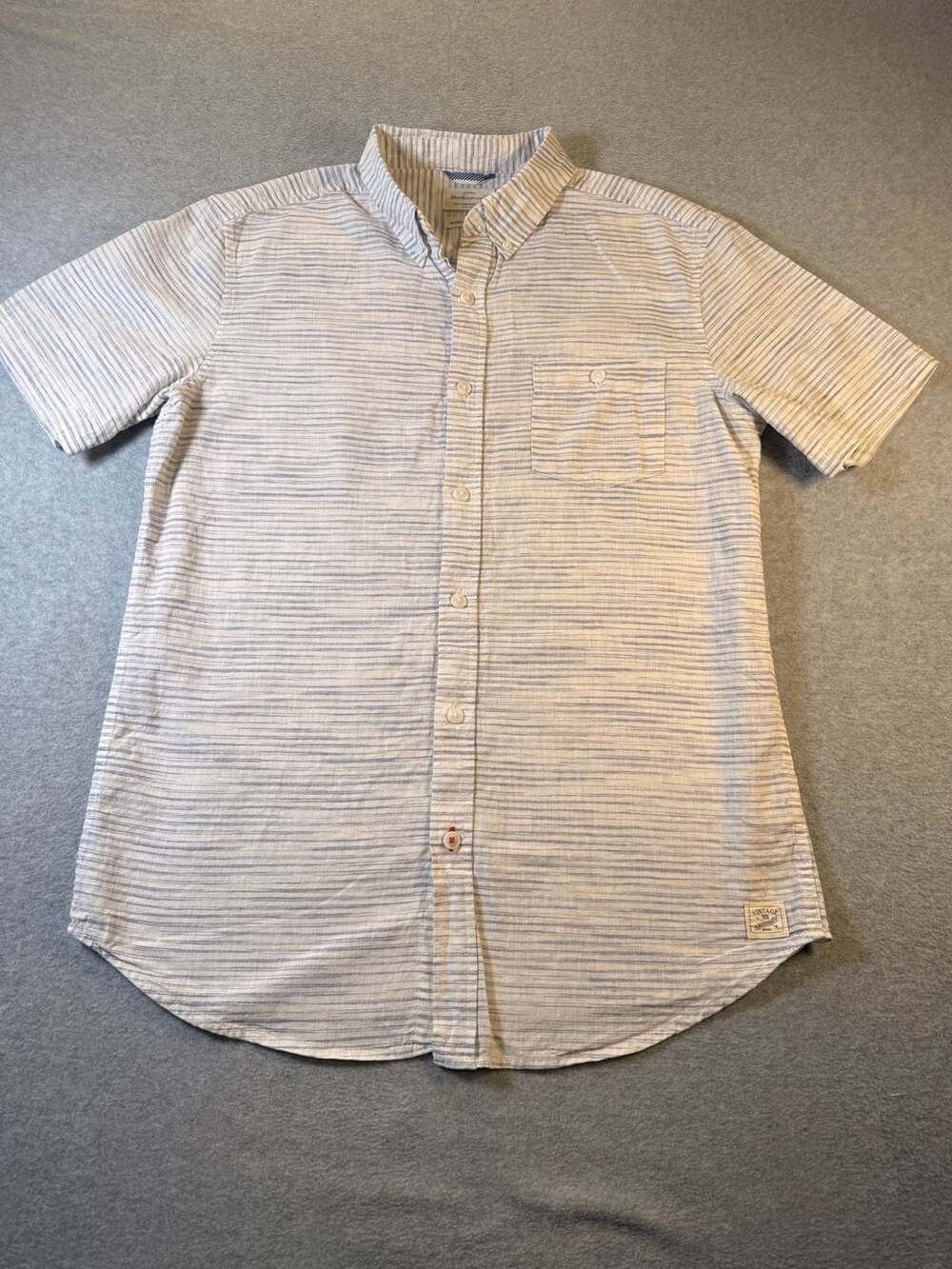 Weatherproof Vintage Men's Blue Striped Linen Button Down Shirt Size M